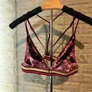 Pink Victoria's Secret  Burgundy Strappy Velvet Bralette Size Small Velour Bra